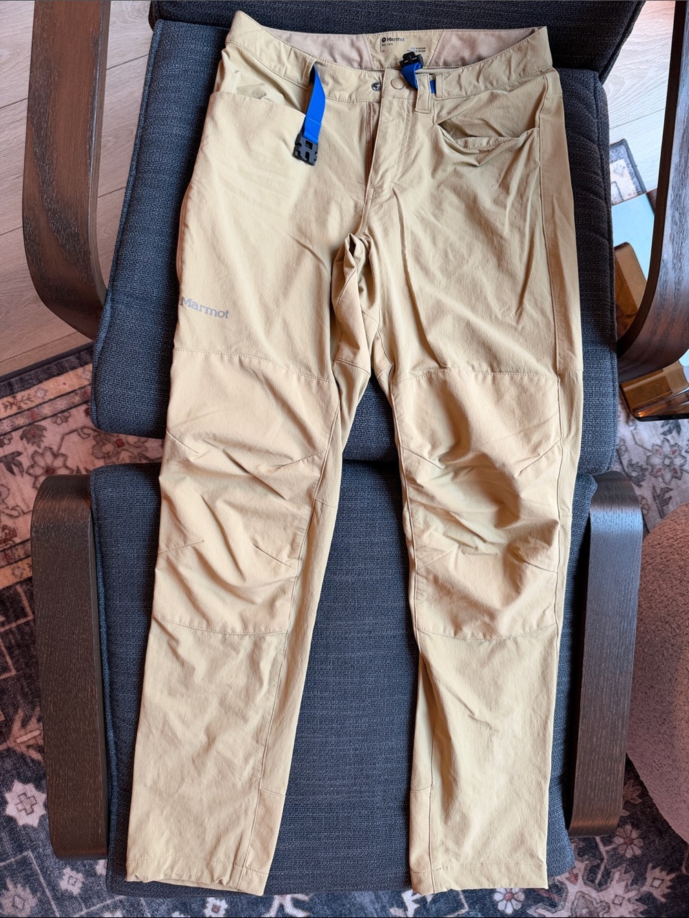 Marmot Men's Khaki Stretch Cargo Pants with Blue Belt Detail